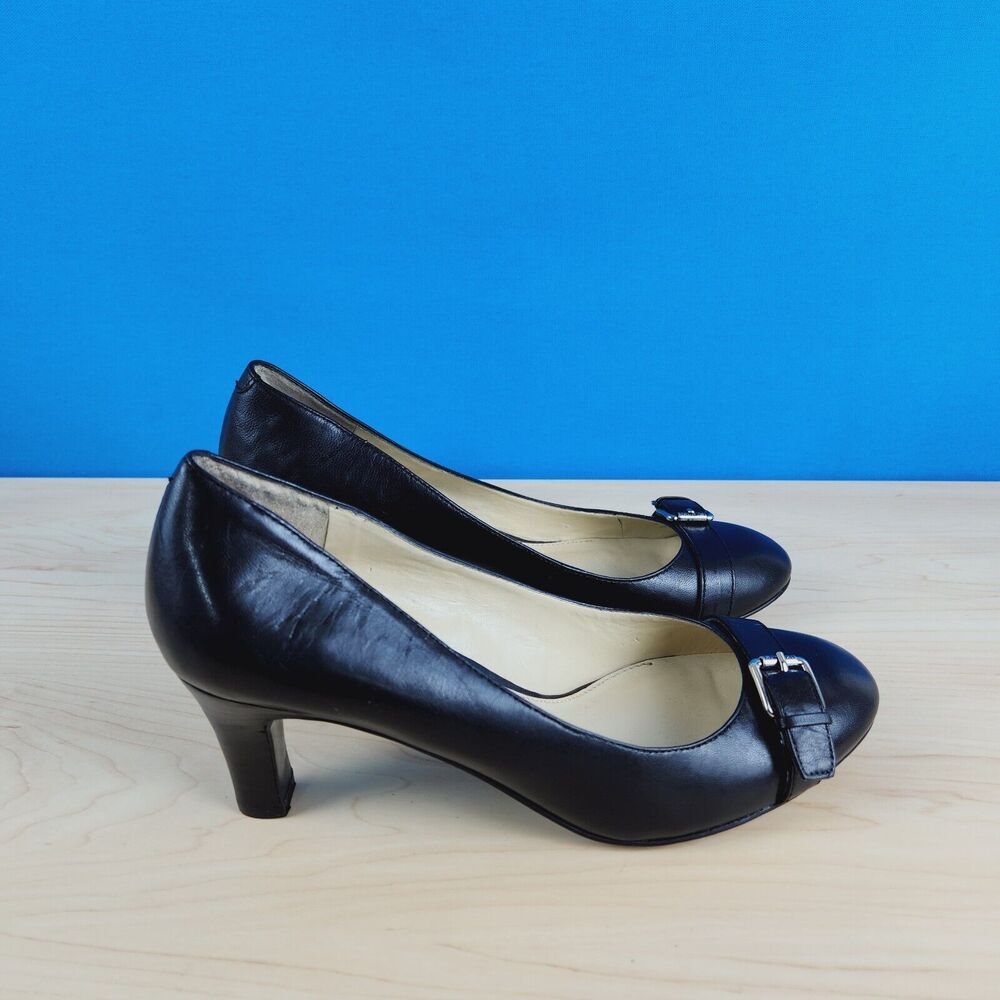 Ralph Lauren Saffron Womens Size 8B Heels Black leather buckle Pumps Dress Heels